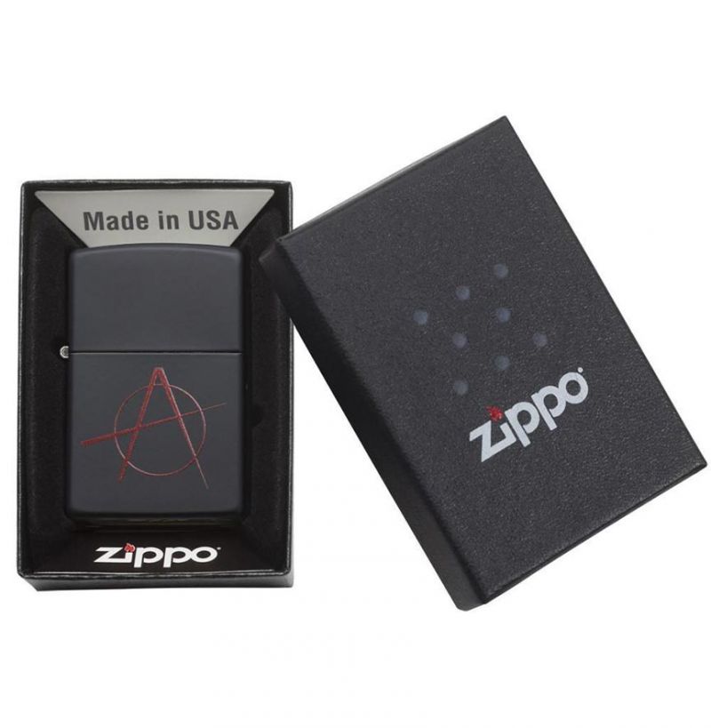 Zippo Windproof Lighter Red Anarchy Symbol, Black Matte