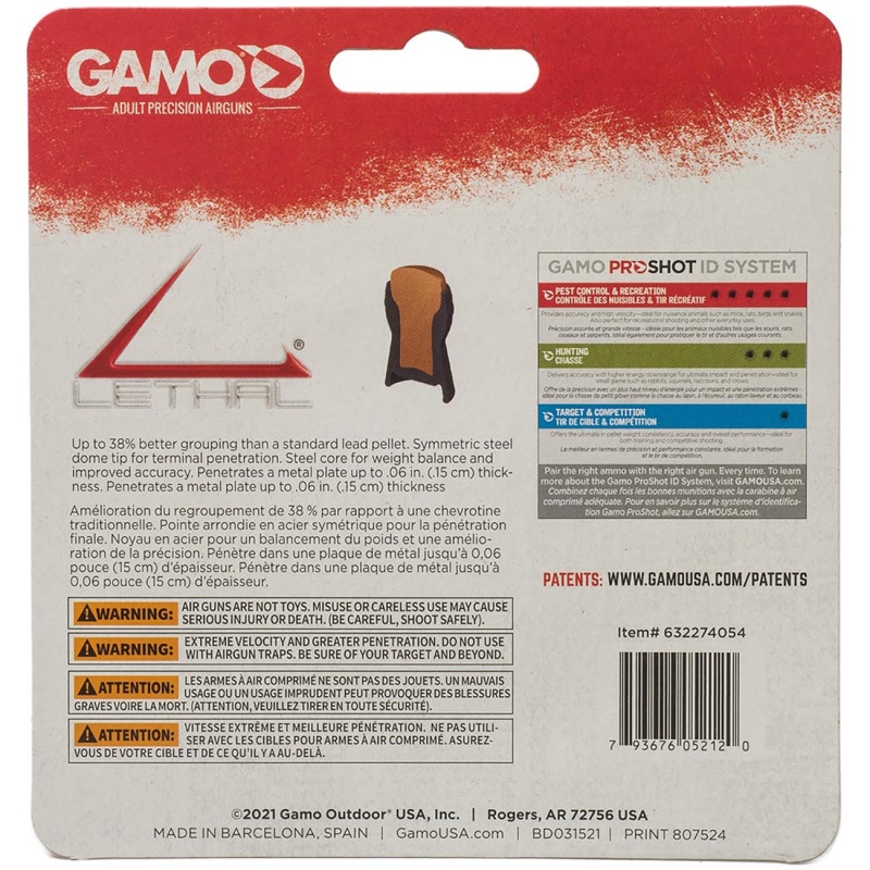Gamo .177Cal “Lethal” Steel Domed Pellets – 5.56 Grain (100 Count)