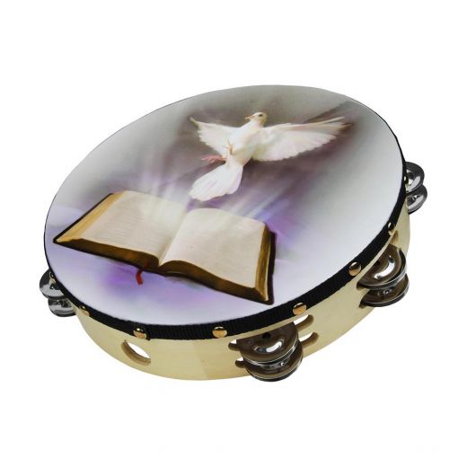 Nippon 10" Dove and Bible Tambourine - Zebra Sound Musical Instrument