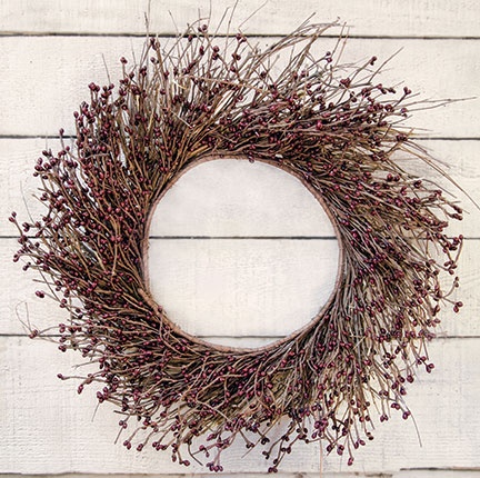 Burgundy Pip Twig Wreath, 22"