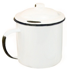 3" White Enamelware Mug with Distressed Black Edges