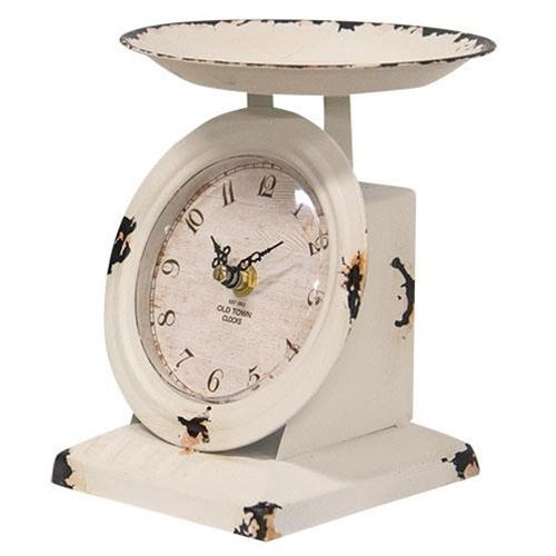 Farmhouse White Old Town Scale Clock - Rustic Decor Accent