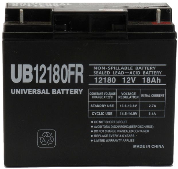 UPG Flame Retardant Sealed Lead Acid AGM: UB12180FR, 18 AH, 12V