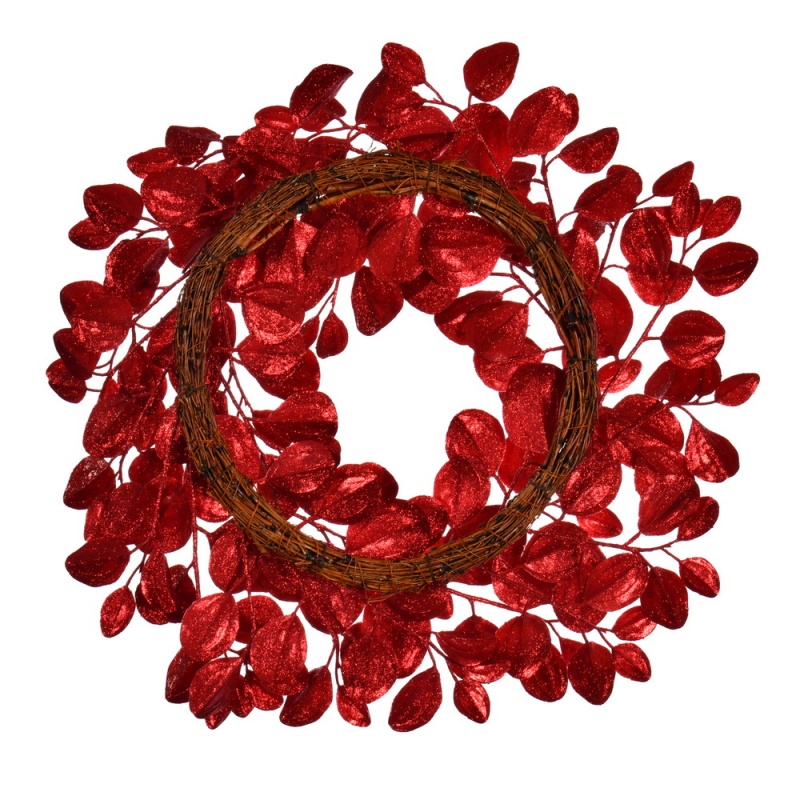 24" Red Dogwood Glitter Wreath