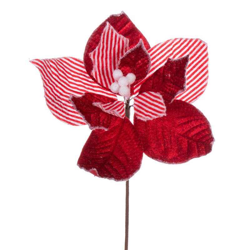 11" Red/White Striped Flower 6/Bg