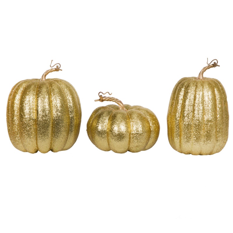 8" Gold Pumpkins Assorted Set Of 3