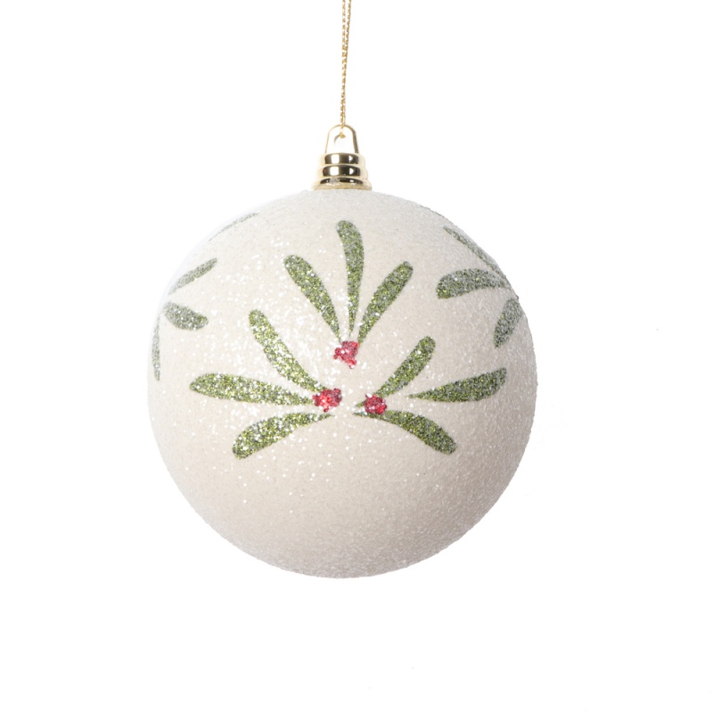 4" Holly Berry White Ball Ornament 3/Bag