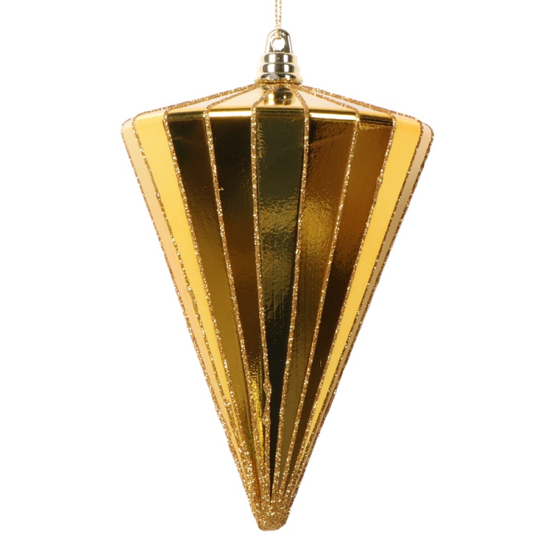 6" Shiny Antique Gold Cone Ornament 3/Bg