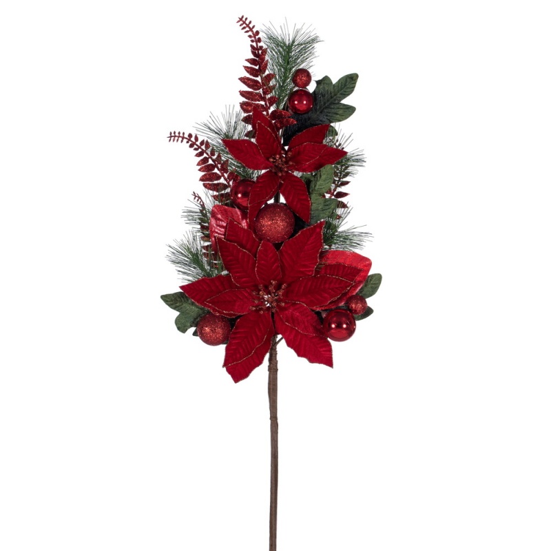 28" Merry Red Poinsettia Decorated Spray