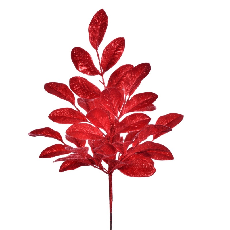 25" Red Apple Leaf Glitter Bush, 2/Bag