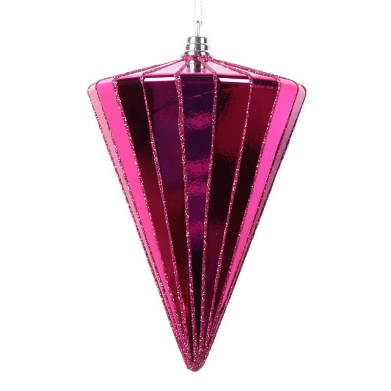 6" Shiny Fuchsia Cone Ornament 3/Bag
