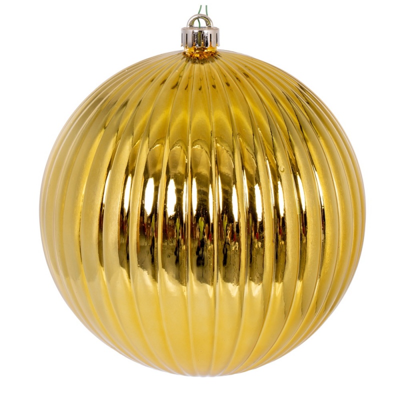 8" Gold Shiny Lined Ball Ornament