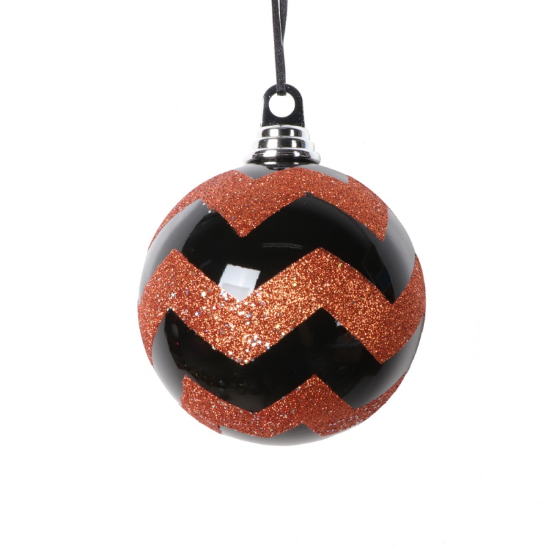 4.7" Black Orange Round Ornament 3/Bag