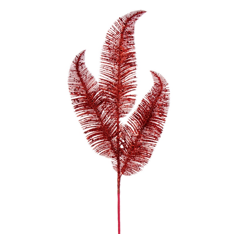 24.5" Red Feather Fern Glittr Spry 6/Bag