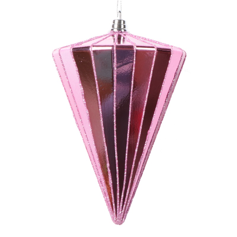 6" Shiny Pink Cone Ornament 3/Bag