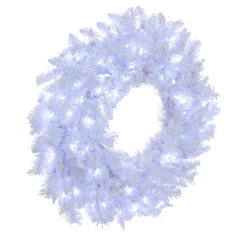 30" Flocked White Wreath Led 100Pw