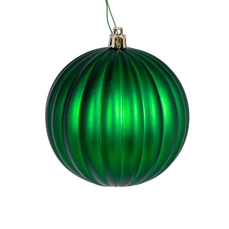 4" Green Matte Lined Ball Ornament 6/Bg