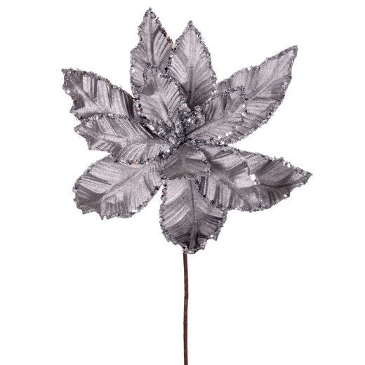 24" Silver Velvet Poinsettia 3/Bag