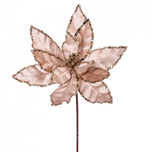 24" Champagne Velvet Poinsettia 3/Bag - Luxury Holiday Decoration