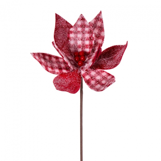 21" Rd Frstd Bfflo Chck Vlvt Pnsta - Festive Christmas Decorations