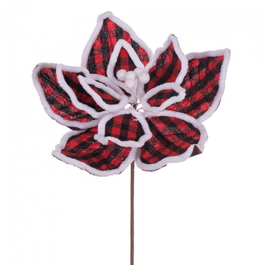 11" Blk/Red Plaid Wht Line Flower 6/Bg