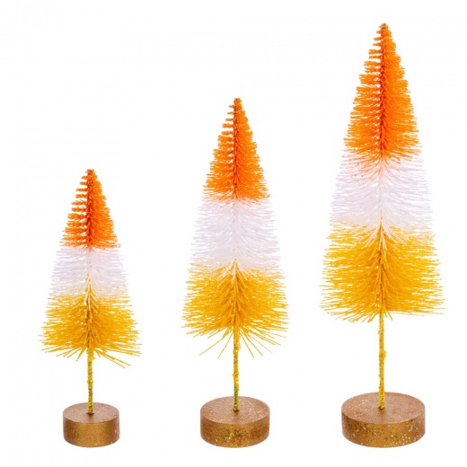 8"-10"-12" Orange Bottle Brush Tree Set3