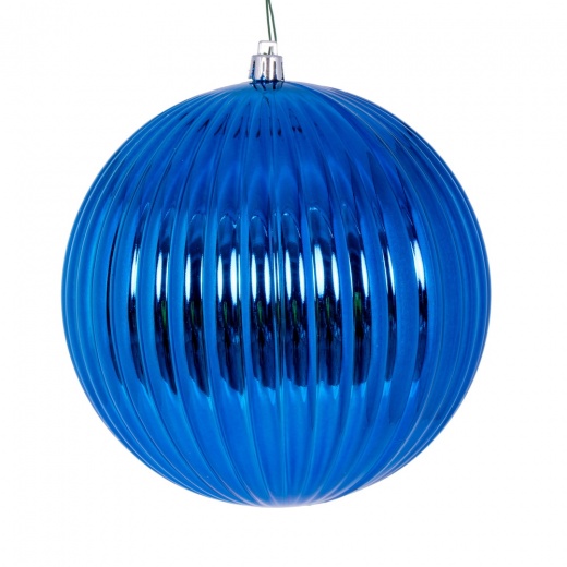 6" Blue Shiny Lined Ball Ornament - Vickerman