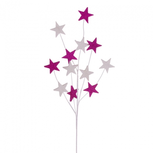 34" Hot Pink/White Star Glitr Spray 6/Bg