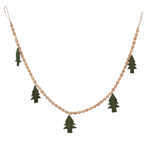 5' Green Felt Tree and Natural Wood Bead Garland