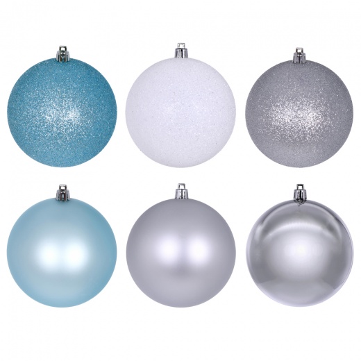 2.4" Silver Baby Blue White Ornaments Assortment Box of 18