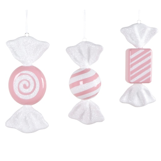 7.5"-8" Pstl Pink Candy Assortment 3/Bag - Sweet Holiday Decorations