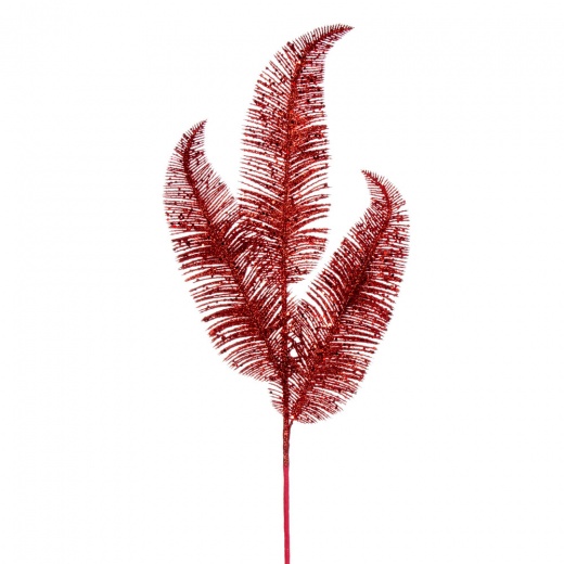 24.5" Red Feather Fern Glitter Spray 6/BAG