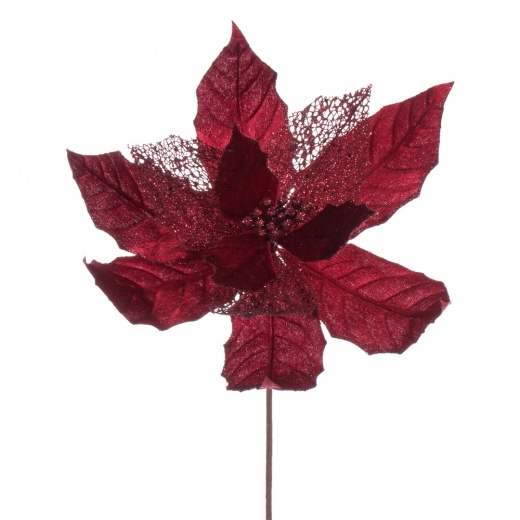 11" Burgundy Glittr Mesh Poinsettia