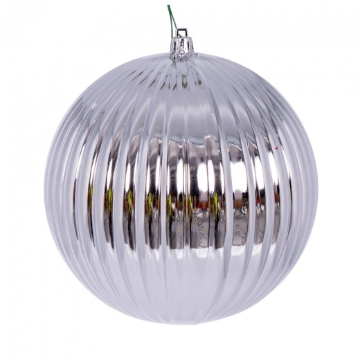 6" Silver Shiny Lined Ball Ornament 4-Pack