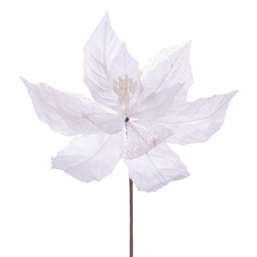 11" White Glitter Mesh Poinsettia