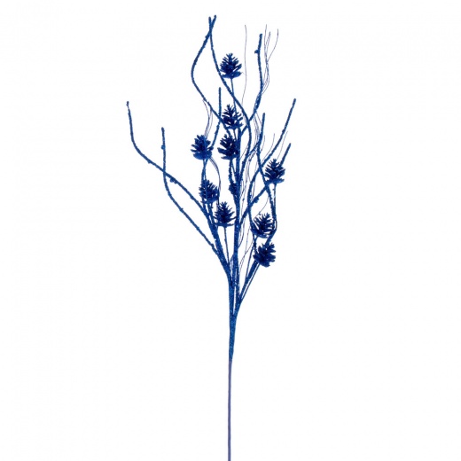 32" Blue Pinecone Twig Glitr Spray 6/Bg