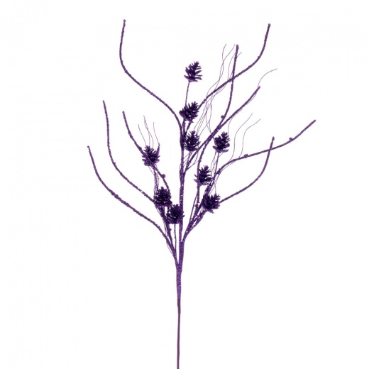 32" Purple Pinecone Twig Glitter Spray