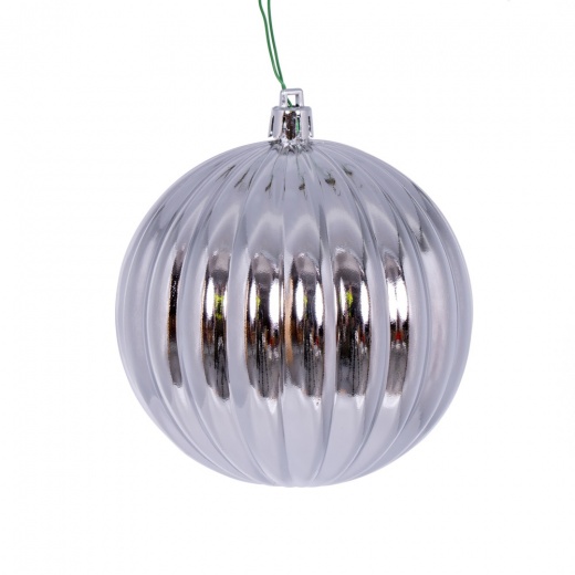 4" Silver Shiny Lined Ball Ornament 6/Bg