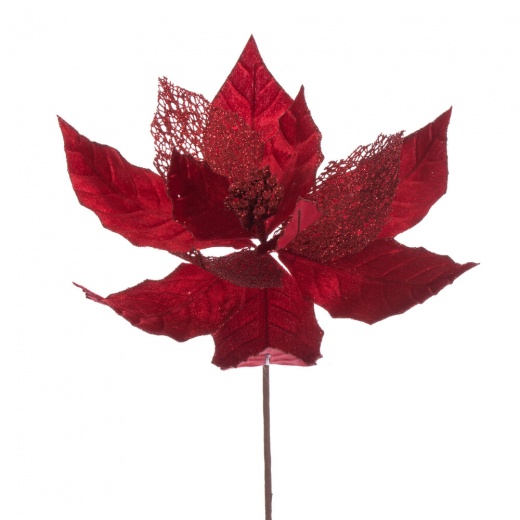 11" Red Glitter Mesh Poinsettia