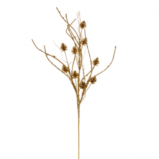 32" Gold Pinecone Twig Glitter Spray