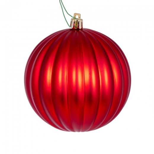 4" Red Matte Lined Ball Ornament