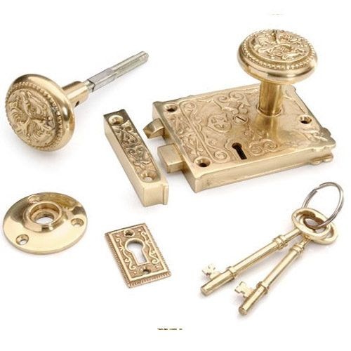Restorers Solid Brass Ornate Rim Lock Set