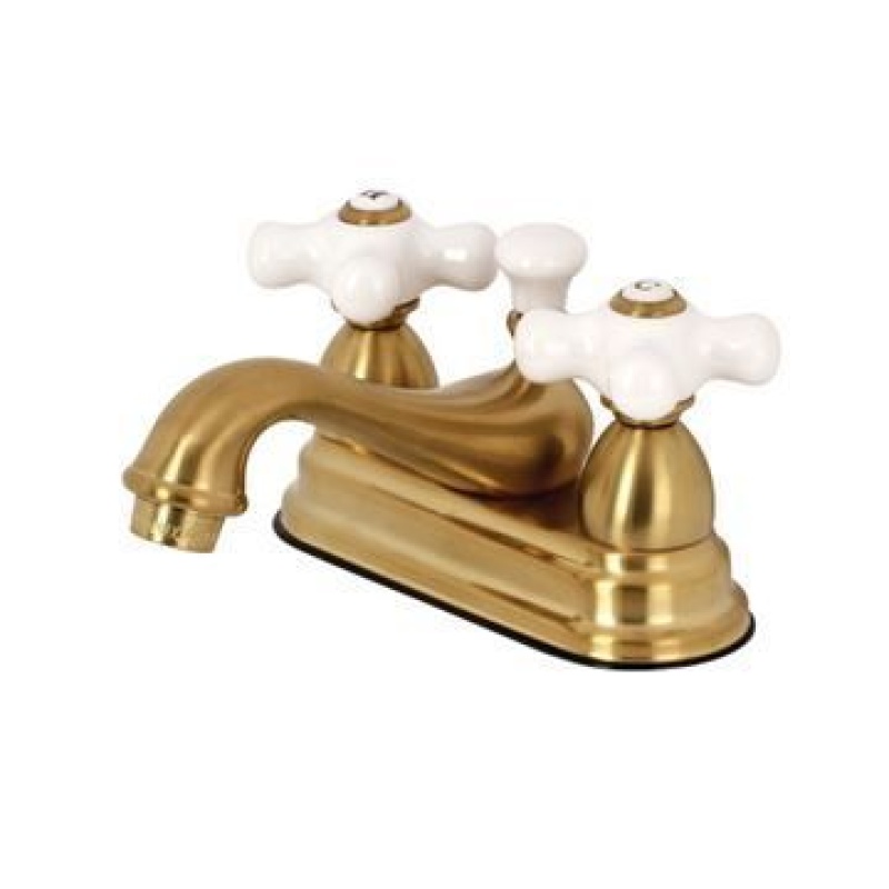 Restorers Restoration 4 Inch Center Bathroom Faucet - Porcelain Cross