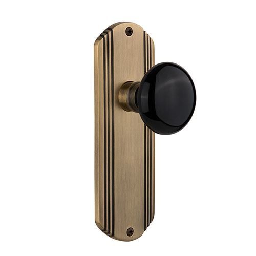 Nostalgic Warehouse Deco Plate Door Set with Black Porcelain Knobs