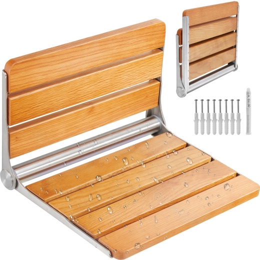 Vevor Folding Oak Shower Seat - Wall Mounted, 16.1" X 13.4"