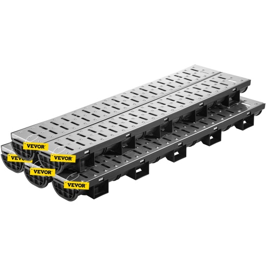 Vevor Trench Drain System - Heavy Duty HDPE Drainage Trench with Metal Grate