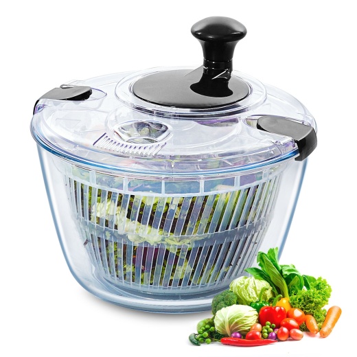 Vevor Glass Salad Spinner, 4.75Qt, One-Handed Easy Press Large Vegetable Dryer Washer