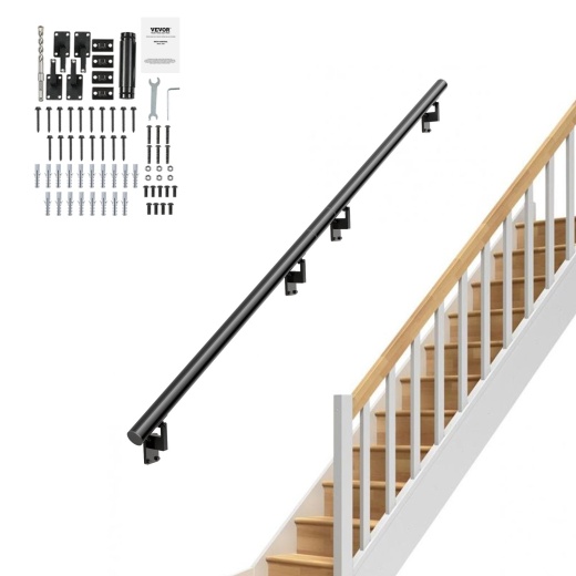 Vevor Handrail Stair Railing, 12 Ft, Wall Mount Handrails for Indoor Stairs