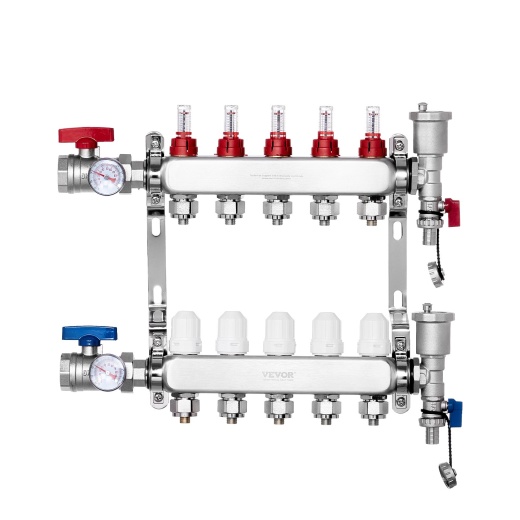 Vevor 5-Branch Radiant Heat Manifold 1/2" Pex Tubing Floor Heating Manifold Set