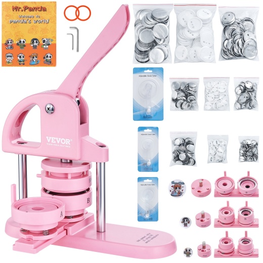 Vevor 3-In-1 Button Maker, 1/1.25/2.28 Inch Pin Maker, 300Pcs Button Parts